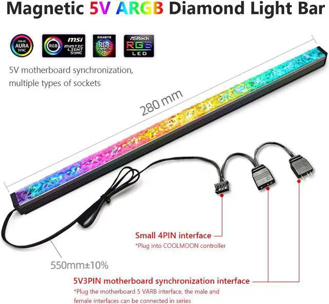 Main image of Weastlinks ARGB Diamond LED Strip Magnetic Computer Light Bar 5V/3PIN Small 4Pin Colorful Light-Strip for PC Computer Case Chassis