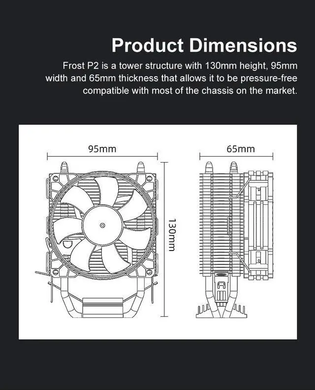Alt view image 6 of 7 - Weastlinks CPU radiator dual copper tube 9cm vertical mute AMD115X desktop computer heat pipe cooling CPU fan P2/P22