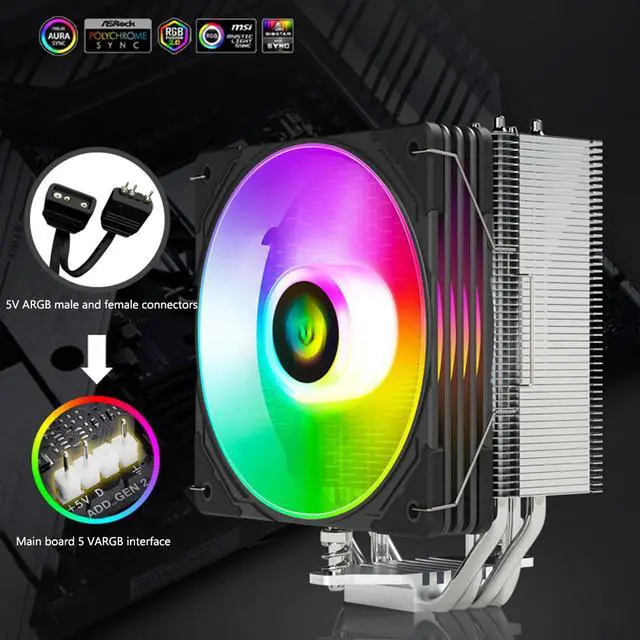 Alt view image 2 of 7 - Weastlinks 4 Heat Pipes CPU Cooler 5V 3PIN ARGB 4PIN PWM Cooling Fan Radiator for Intel LGA 775 115X 1200 17XX AMD AM4