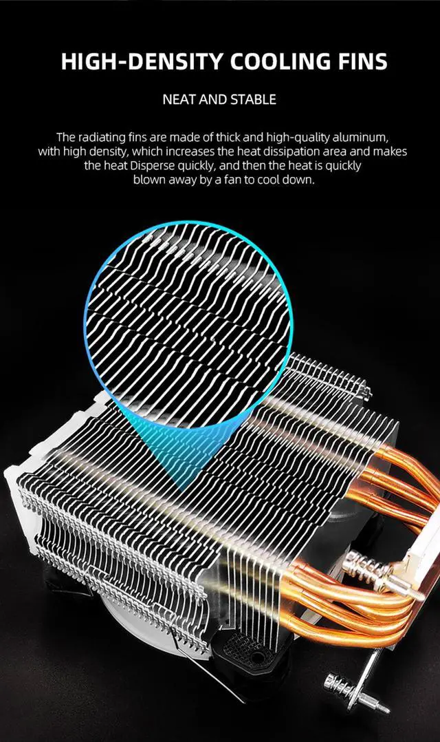 Alt view image 3 of 7 - Weastlinks 4 Copper Heat Pipe 5V 3Pin ARGB CPU Cooler Cooling Fan Radiator TDP 125W Heatsink for i7 i5 i3 AM4 LGA115X 1366