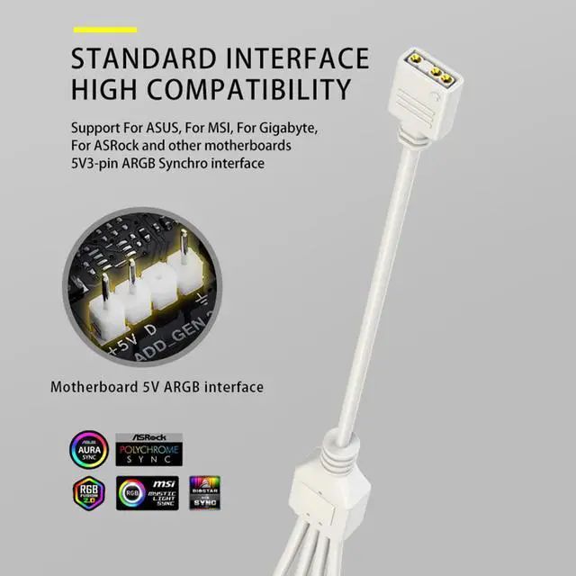 Alt view image 4 of 7 - Weastlinks Motherboard 5V 3PIN ARGB Extension Cable Adapter 1 to 2 3 4 RGB Splitter Cable for MSI ASUS ASRock GIGABYTE AURA SYNC