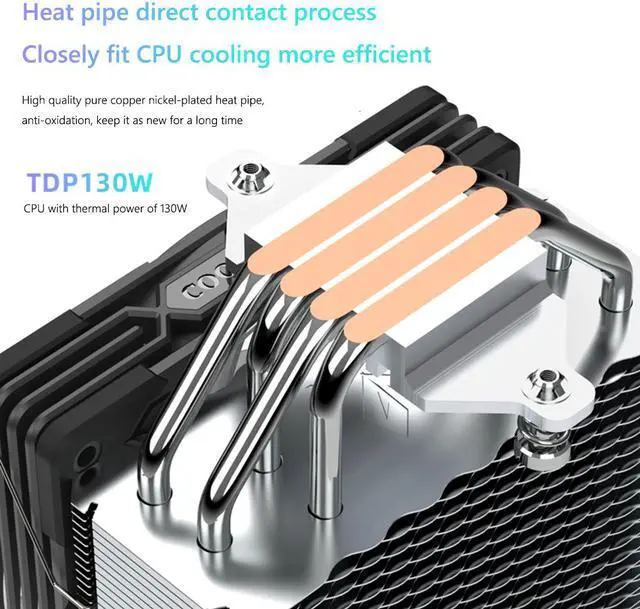 Alt view image 4 of 7 - Weastlinks 4 Heat Pipes CPU Cooler 5V 3PIN ARGB 4PIN PWM Cooling Fan Radiator for Intel LGA 775 115X 1200 17XX AMD AM4