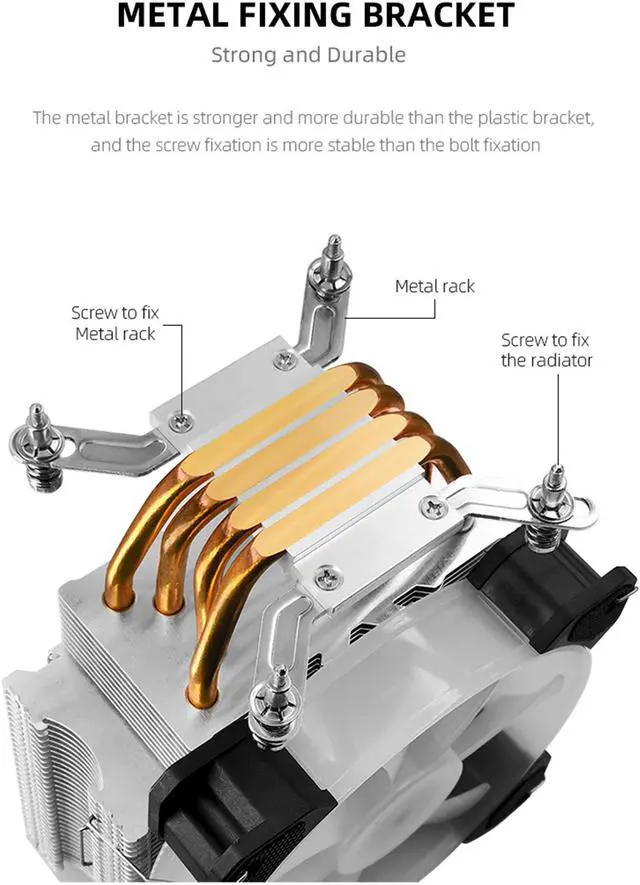 Alt view image 2 of 7 - Weastlinks 4 Copper Heat Pipe 5V 3Pin ARGB CPU Cooler Cooling Fan Radiator TDP 125W Heatsink for i7 i5 i3 AM4 LGA115X 1366