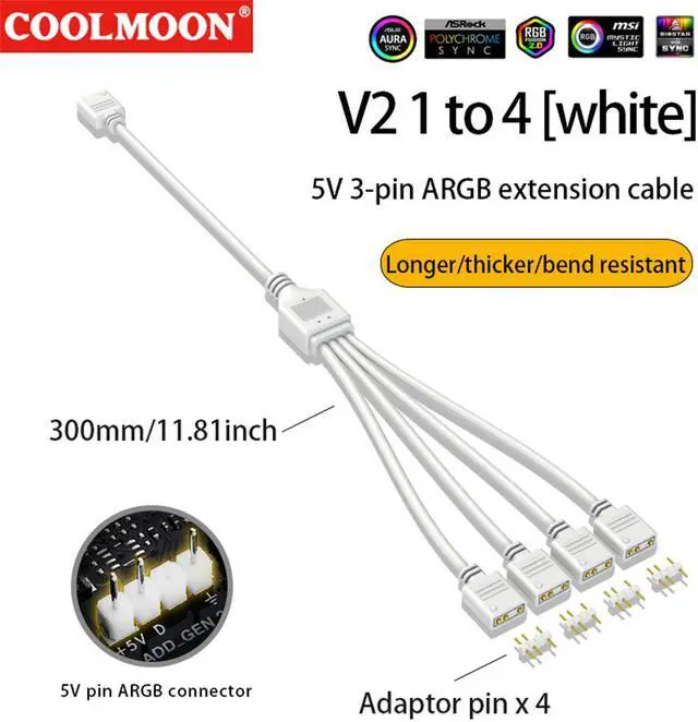 Main image of Weastlinks Motherboard 5V 3PIN ARGB Extension Cable Adapter 1 to 2 3 4 RGB Splitter Cable for MSI ASUS ASRock GIGABYTE AURA SYNC