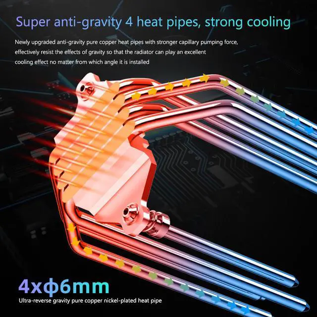 Alt view image 3 of 7 - Weastlinks 4 Heat Pipes CPU Cooler 5V 3PIN ARGB 4PIN PWM Cooling Fan Radiator for Intel LGA 775 115X 1200 17XX AMD AM4