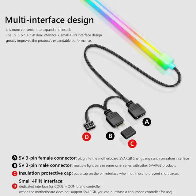 Alt view image 3 of 7 - Weastlinks 26 Beads LED Strip Computer Chassis Silicone Light Bar 5V 3PIN ARGB Aura SYNC Light Strip PC Case DIY Decoration