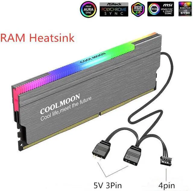 Alt view image 2 of 6 - Weastlinks Aluminum Alloy RAM Heatsink Radiator Cooling Heat Sink Cooler for DDR3 DDR4 Desktop Memory Heat Support RGB Controller
