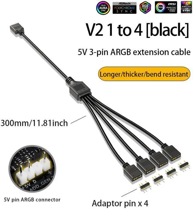 Main image of Weastlinks Motherboard 5V 3PIN ARGB Extension Cable Adapter 1 to 2 3 4 RGB Splitter Cable for MSI ASUS ASRock GIGABYTE AURA SYNC