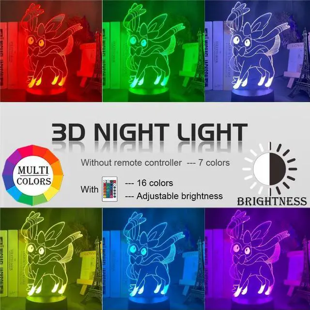 Alt view image 2 of 4 - Weastlinks Cute Pokemon Vaporeon Anime Figures 3D Led Night Light Model Toys Children Bed Room Decor Birthday Gift Christmas Gifts for Kids