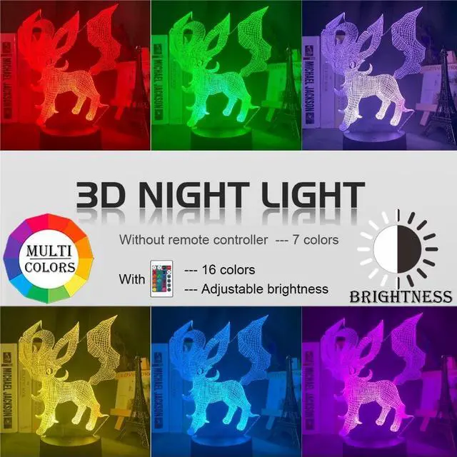 Alt view image 2 of 4 - Weastlinks Cute Pokemon Vaporeon Anime Figures 3D Led Night Light Model Toys Children Bed Room Decor Birthday Gift Christmas Gifts for Kids