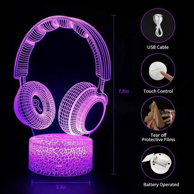 Main image of Weastlinks 3D LED Gaming Headset Setup RGB Lamp USB Powered Gaming Room Children's Lamp Bedroom Night Lights Table Lamp Lighting Gifts
