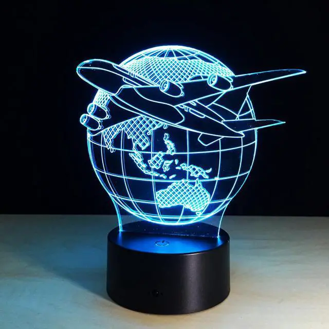 Main image of Weastlinks Fly the World Earth Globe Airplane 3D LED Lamp Art Sculpture Lights in Colors 3D Optical Illusion Lamp with Touch Button GX131