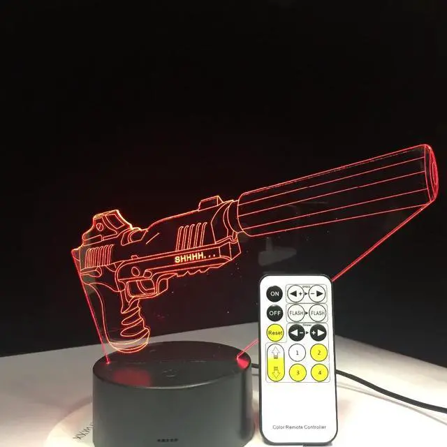 Alt view image 2 of 7 - Weastlinks Battle Sniper Rifle Silent Gun SCAR M4A1 3D LED Lamp 7 Colors Touch Base Night Light Back To School's Decor Night Gift