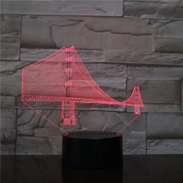 Alt view image 2 of 7 - Weastlinks 3D Night Light Golden Gate Bridge Art Decoration 3D Lamp Visual Light Effect Color Changing with Remote Decoration