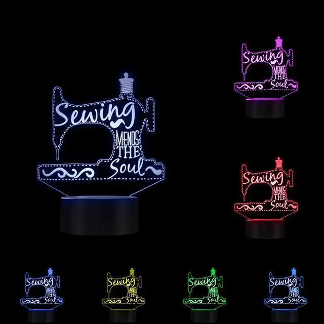 Main image of Weastlinks Tailor Shop Sewing Tools 3D Optical illusion Novelty Light Sewing Machine Seamstress Decorative Lighting Coffee Logo Sleepy Light Table Lamp