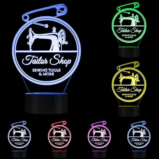 Main image of Weastlinks Tailor Shop Sewing Tools 3D Optical illusion Novelty Light Sewing Machine Seamstress Decorative Lighting Coffee Logo Sleepy Light Table Lamp