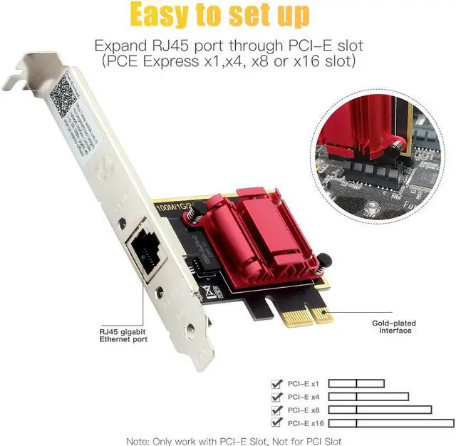 Alt view image 2 of 8 - Weastlinks 2.5G PCI-E To RJ45 Network Card Adapter RTL8125 Chipset Gigabit Ethernet PCI Express Network Card 10/100/2500Mbps For Win7/10/11