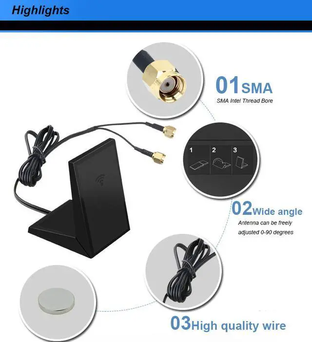Alt view image 2 of 2 - Weastlinks External Antennas Set High Gain 2.4G/5Ghz Dual Band 6Dbi Antennas For Intel AX210 AX200 9260NGW WiFi Card Desktop PCIe Adapter