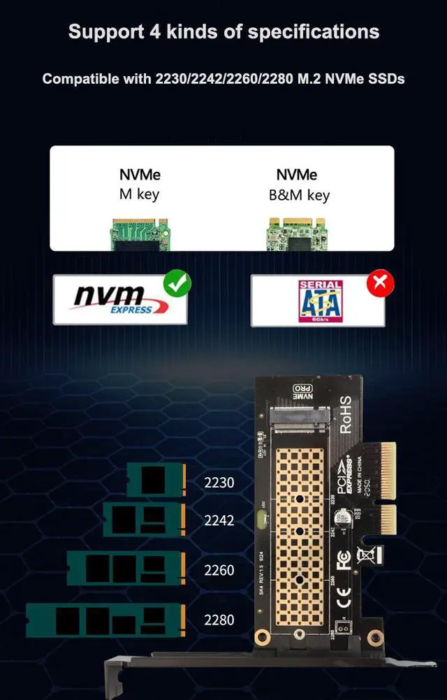 Alt view image 2 of 7 - Weastlinks M.2 NVME SSD to PCIe 4.0 Adapter Card 64Gbps M-Key PCIe4.0 X1 X4 For Desktop PC PCI-E GEN4 Full Speed
