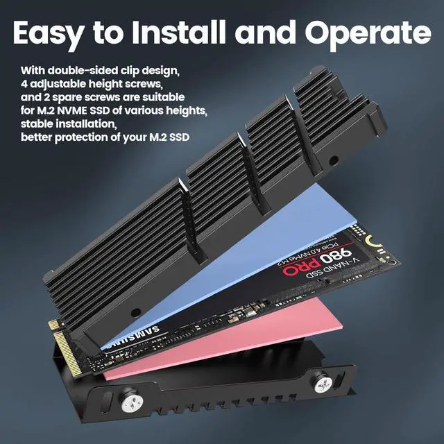 Alt view image 4 of 7 - Weastlinks Cooler II 2280 SSD Heatsink M.2 NVME Radiator Magnesium Aluminum Alloy PC Efficient Radiator with Thermal Silicone pad