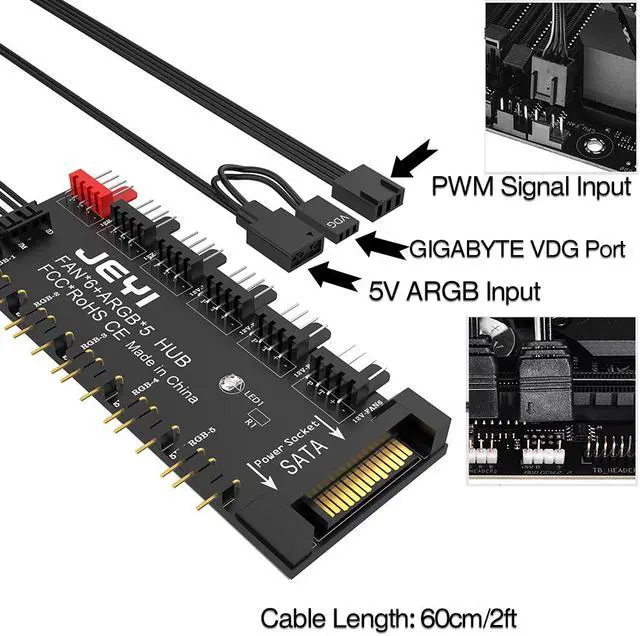 Alt view image 3 of 7 - Weastlinks ARGB PWM 5 Way Fan Hub, Addressable 12V 4Pin PWM & 5V 3Pin ARGB 2-in-1 Hub, RGB Fan, RGB Strip Splitter