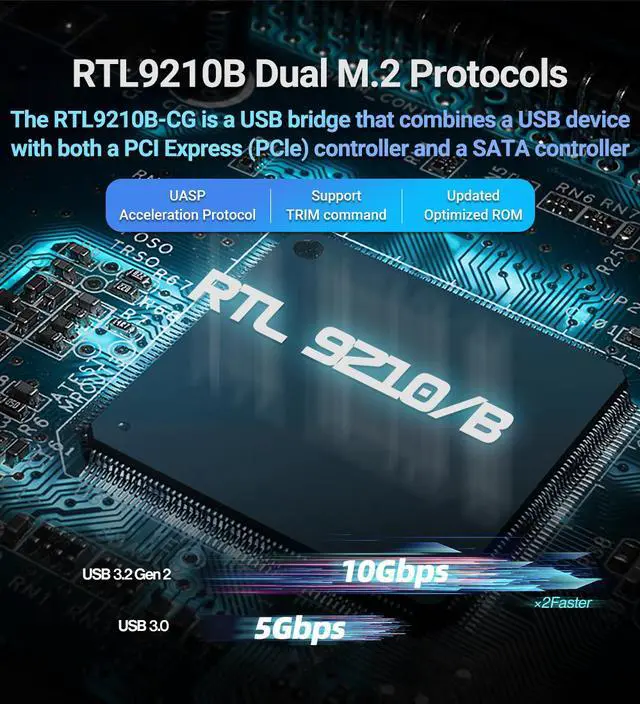 Alt view image 7 of 7 - Weastlinks Visual Smart M.2 NVMe / SATA SSD Enclosure, USB 3.2 Gen 2 10Gbps, External M2 Adapter Case Support M-Key B+M Key UASP Trim