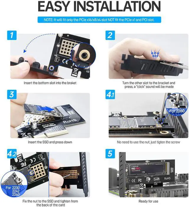 Alt view image 6 of 7 - Weastlinks PCIe to NVMe Adapter With Aluminum SSD Heatsink Cooler, 64Gbps M.2 ssd Gen4 PCIe 4.0 X4 X8 X16 Expansion Card for Desktop