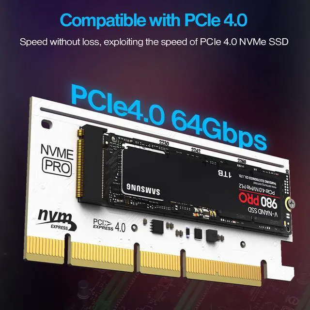 Alt view image 3 of 7 - Weastlinks RGB PCIe 4.0 NVMe Adapter, PCIe to NVMe M.2 SSD Adapter Card with Aluminum Heatsink, Compatible with Gen4 Gen3 Gen2 Gen1