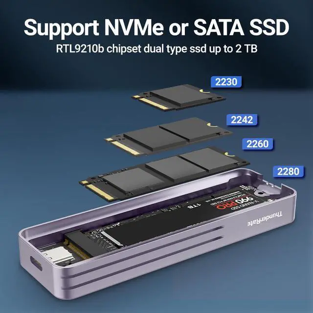 Alt view image 6 of 7 - Weastlinks Visual Smart M.2 NVMe / SATA SSD Enclosure, USB 3.2 Gen 2 10Gbps, External M2 Adapter Case Support M-Key B+M Key UASP Trim