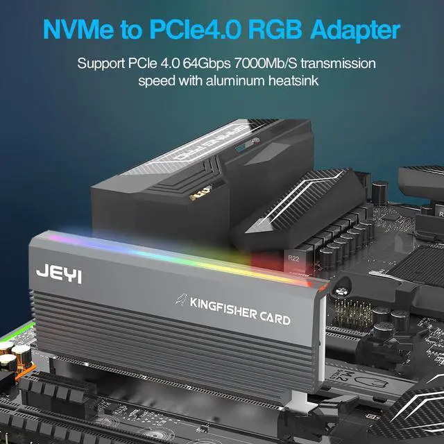 Alt view image 7 of 7 - Weastlinks RGB PCIe 4.0 NVMe Adapter, PCIe to NVMe M.2 SSD Adapter Card with Aluminum Heatsink, Compatible with Gen4 Gen3 Gen2 Gen1