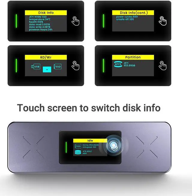 Alt view image 3 of 7 - Weastlinks Visual Smart M.2 NVMe / SATA SSD Enclosure, USB 3.2 Gen 2 10Gbps, External M2 Adapter Case Support M-Key B+M Key UASP Trim