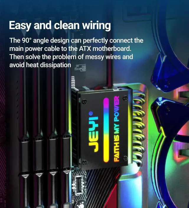 Alt view image 6 of 7 - Weastlinks ATX 24Pin 90° RGB Adapter, 18 Light Modes Female to 24Pin Male 90 Degree Motherboard Power Adapter for Desktops PC Supply