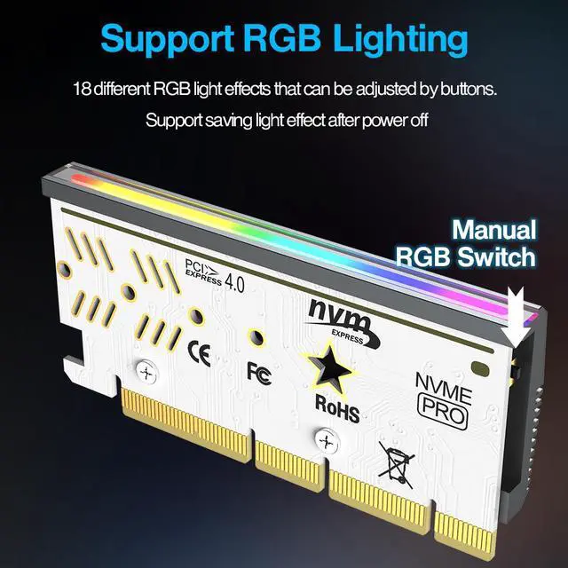 Alt view image 4 of 7 - Weastlinks RGB PCIe 4.0 NVMe Adapter, PCIe to NVMe M.2 SSD Adapter Card with Aluminum Heatsink, Compatible with Gen4 Gen3 Gen2 Gen1