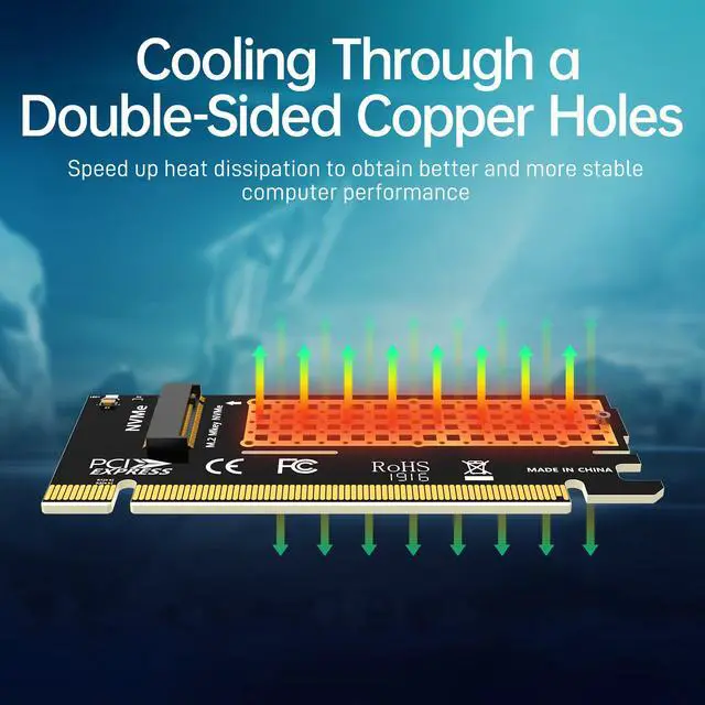 Alt view image 5 of 7 - Weastlinks M.2 NVME To PCIE 4.0 X16 Adapter, pcie x16 Gen4 Expansion Card with Aluminum Heatsink Case, For Samsung 980 PRO, 970 EVO