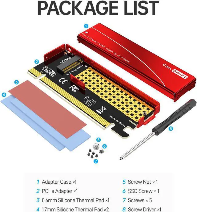 Alt view image 7 of 7 - Weastlinks M.2 NVME To PCIE 4.0 X16 Adapter, pcie x16 Gen4 Expansion Card with Aluminum Heatsink Case, For Samsung 980 PRO, 970 EVO