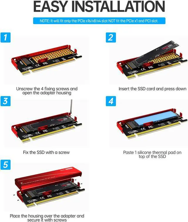 Alt view image 6 of 7 - Weastlinks M.2 NVME To PCIE 4.0 X16 Adapter, pcie x16 Gen4 Expansion Card with Aluminum Heatsink Case, For Samsung 980 PRO, 970 EVO