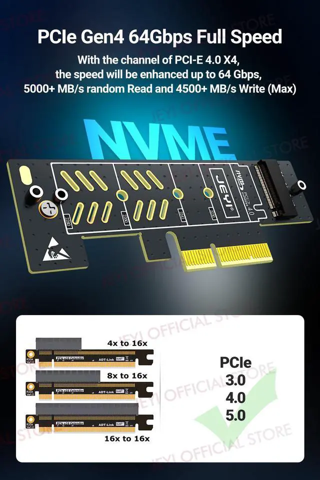 Alt view image 3 of 7 - Weastlinks M.2 NVME to PCIe 4.0 3.0 Adapter With Aluminum SSD Heatsink, NVMe 64Gbps Gen4 PCIE x1 X4 X8 X16 Expansion Card for Desktop