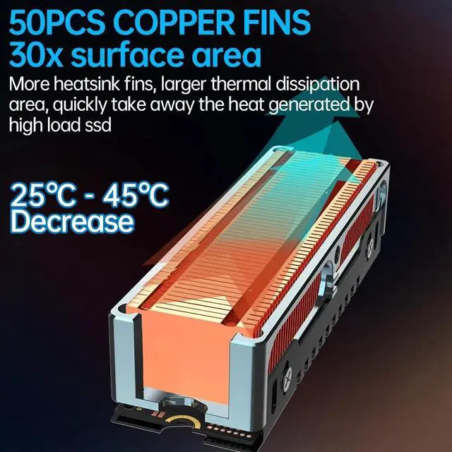 Alt view image 2 of 6 - Weastlinks M.2 2280 SSD High Performance Heatsink, Copper Fins with Aluminum Frame Passive Heat Sinks