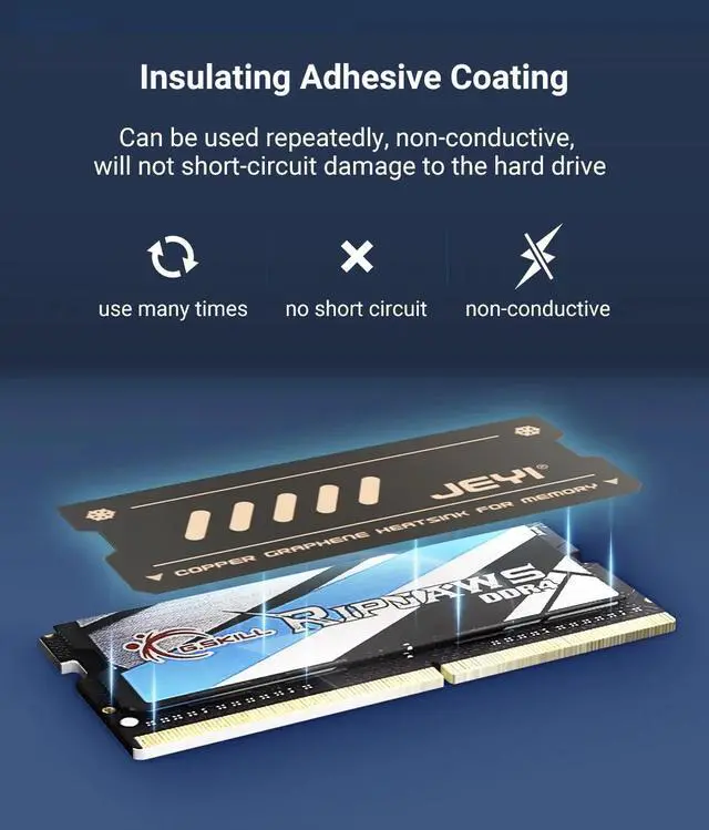 Alt view image 7 of 7 - Weastlinks Graphene Laptop RAM Heatsink, Dual-Layer Graphene and Copper Foil Design Cooler Memory Radiator for DDR5 DDR4 DDR3 DDR2