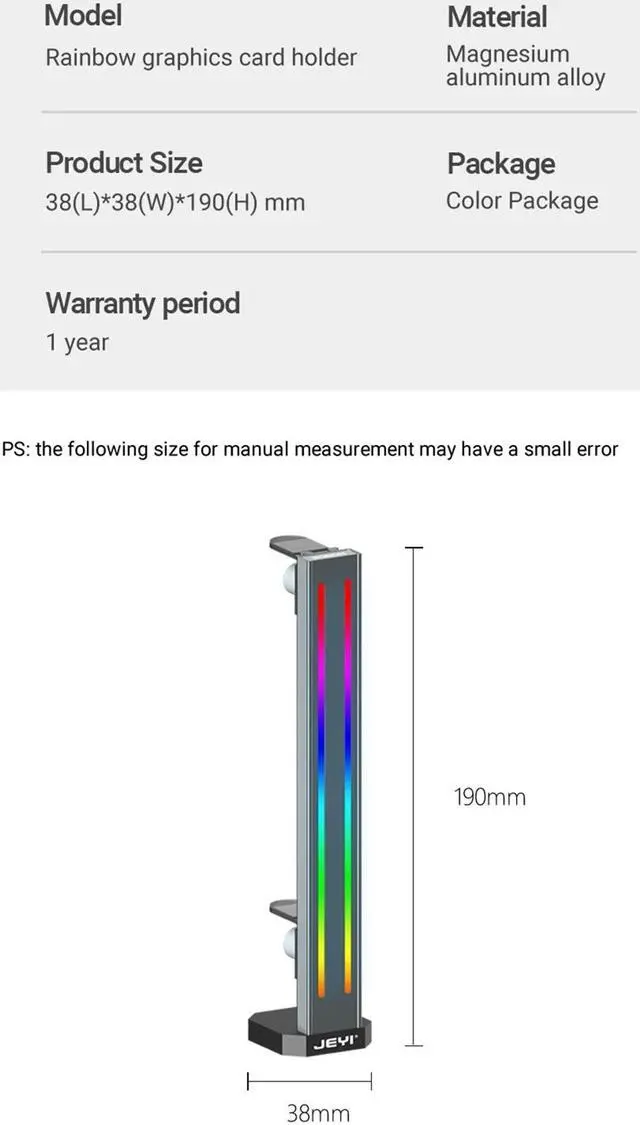 Alt view image 7 of 7 - Weastlinks RGB GPU Graphics Card Support Bracket Aluminum Alloy Video Card Holder, Built-in 5V ARGB SYNC Lamp, Adjustable Height