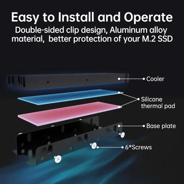 Alt view image 3 of 7 - Weastlinks M.2 2280 SSD Heatsink Support PS5 PC NVME NGFF 2280 SSD Double-Sided Heat Sink Cooling with Thermal Silicone Pads Cooler