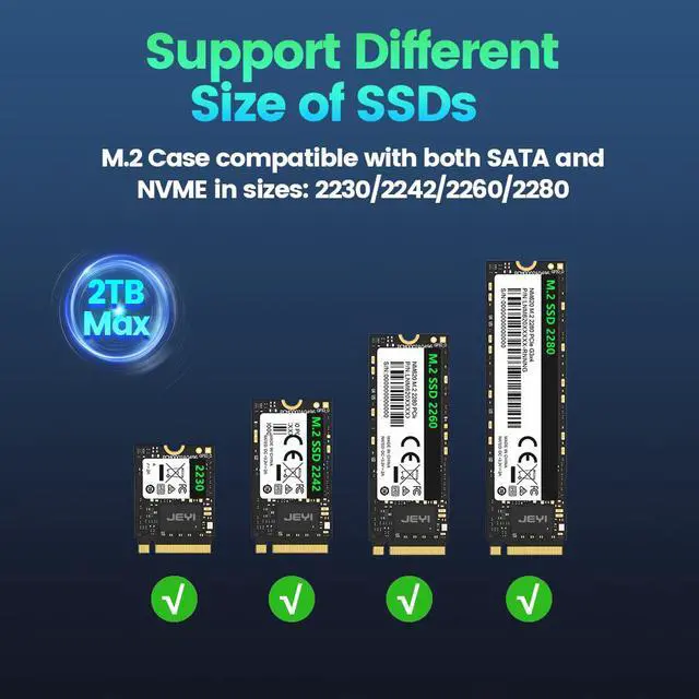 Alt view image 5 of 7 - Weastlinks M.2 NVME SATA SSD Enclosure, USB C 3.2 Gen 2 10Gbps or 6Gbps SATA M-Key(B+M Key) SSD Reader Dual Protocol Hard Disk Case