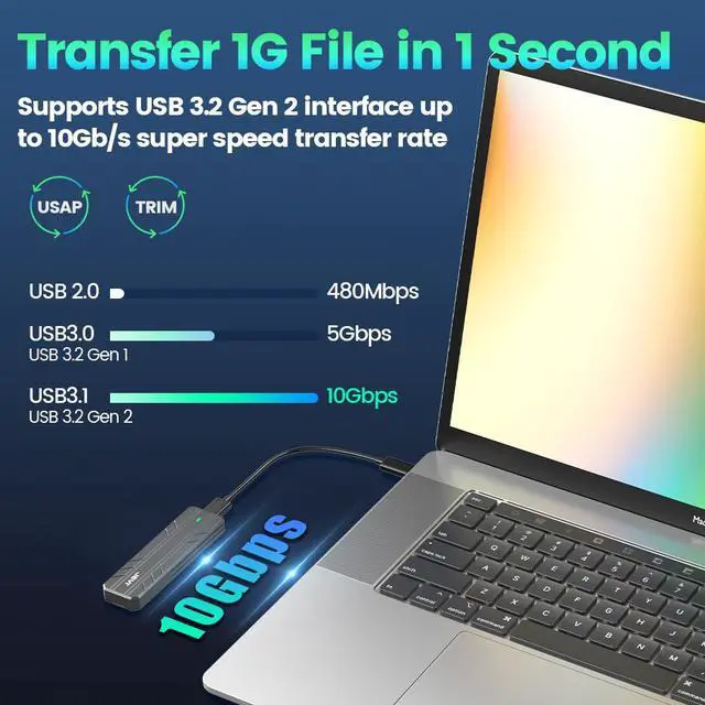 Alt view image 4 of 7 - Weastlinks M.2 NVME SATA SSD Enclosure, USB C 3.2 Gen 2 10Gbps or 6Gbps SATA M-Key(B+M Key) SSD Reader Dual Protocol Hard Disk Case