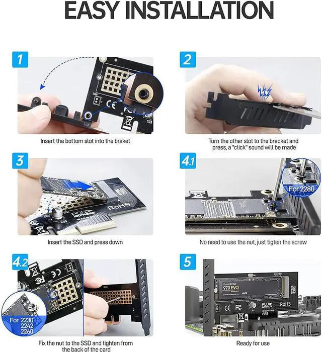 Alt view image 5 of 7 - Weastlinks M.2 PCIe to NVMe Adapter with Aluminum Heatsink, 64Gbps PCIe4.0 X4 Gen4 NVMe M.2 Expansion Card, 2230/2242/2260/2280 M-key