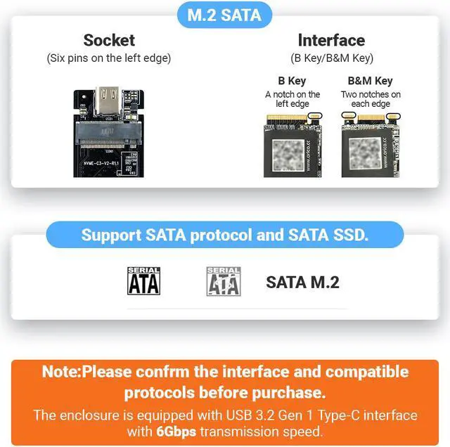 Alt view image 7 of 7 - Weastlinks M.2 NVME SATA SSD Enclosure, USB C 3.2 Gen 2 10Gbps or 6Gbps SATA M-Key(B+M Key) SSD Reader Dual Protocol Hard Disk Case