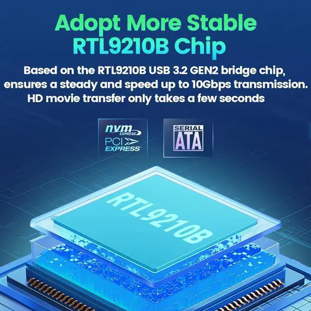 Alt view image 3 of 7 - Weastlinks M.2 NVME SATA SSD Enclosure, USB C 3.2 Gen 2 10Gbps or 6Gbps SATA M-Key(B+M Key) SSD Reader Dual Protocol Hard Disk Case