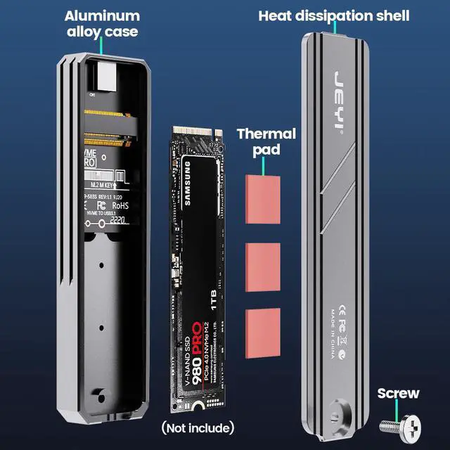 Alt view image 6 of 7 - Weastlinks M.2 NVME SATA SSD Enclosure, USB C 3.2 Gen 2 10Gbps or 6Gbps SATA M-Key(B+M Key) SSD Reader Dual Protocol Hard Disk Case