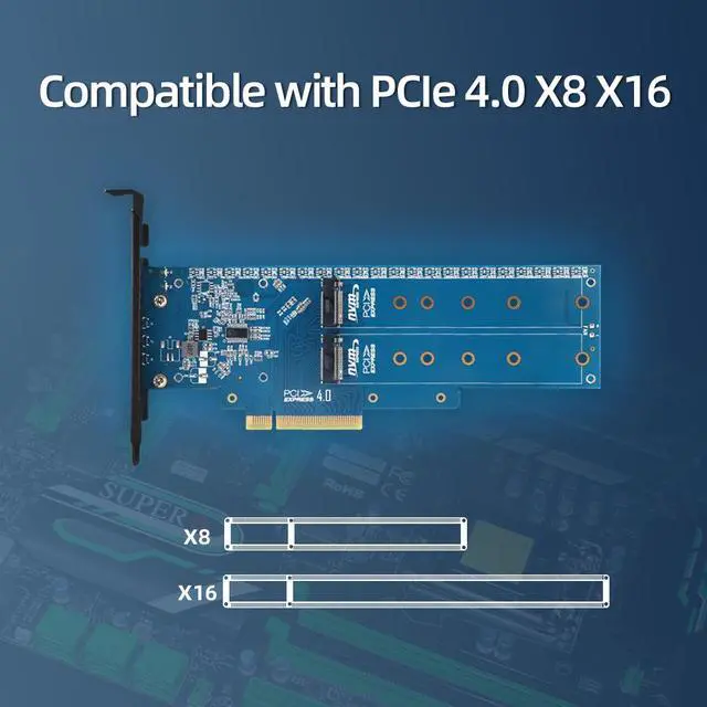 Alt view image 3 of 7 - Weastlinks Dual NVMe PCIe Adapter, JEYI M.2 NVMe SSD to PCI-e 4.0 x8/x16 Card Support M.2 (M Key) NVMe SSD 2280/2260/2242/2230