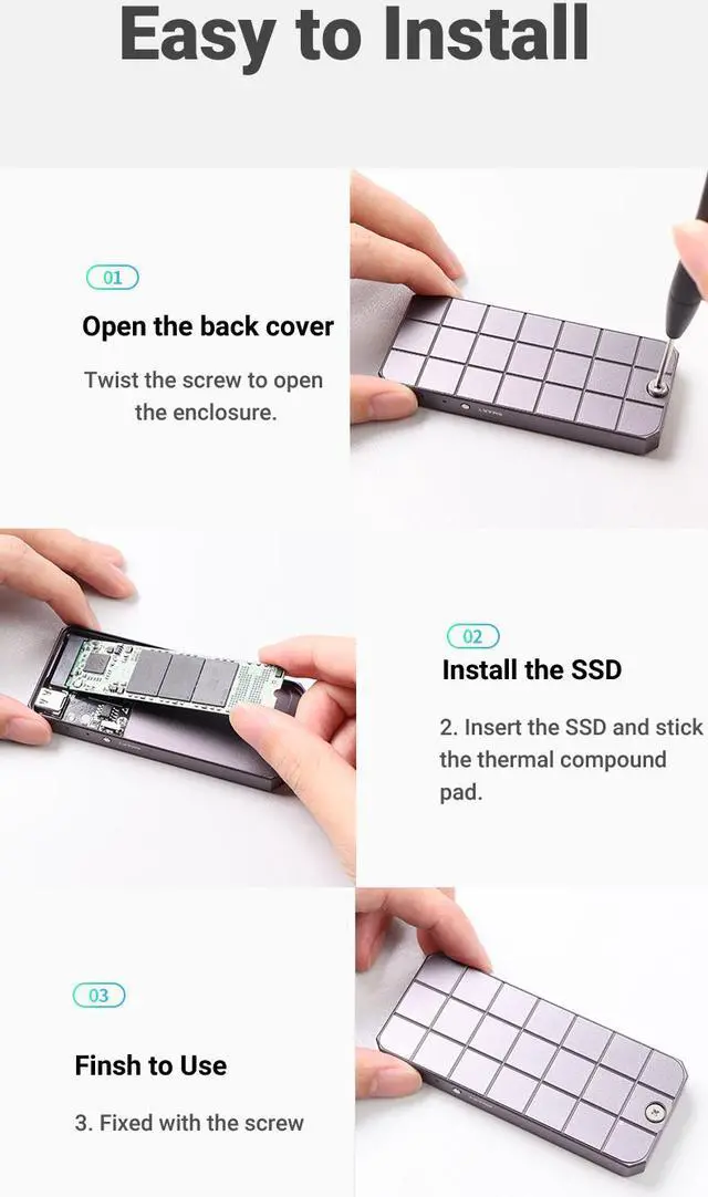 Alt view image 7 of 7 - Weastlinks M.2 NVME 2280 2230 SSD Enclosure, USB 3.2 10Gbps to NVME M-Key(B&M Key) External Solid State Drive Case