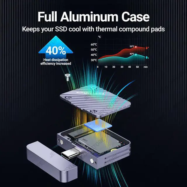 Alt view image 7 of 7 - Weastlinks 2230 M.2 NVMe Direct-attach SSD Enclosure, USB 3.2 10Gbps In-line Aluminum Solid State Drive With Magnet Protective Case